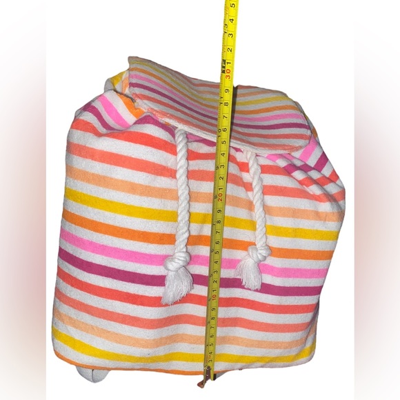 Boho Sunset Rainbow Striped Terrycloth Bucket Style Bag Backpack Rope Drawstring - Picture 11 of 13